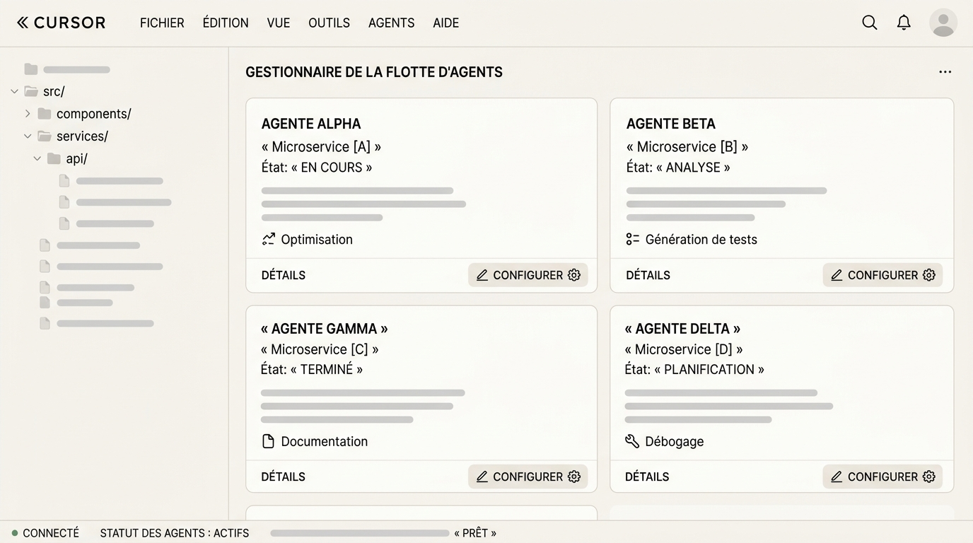 une flotte d'agents travaillant sur différents microservices simultanément
